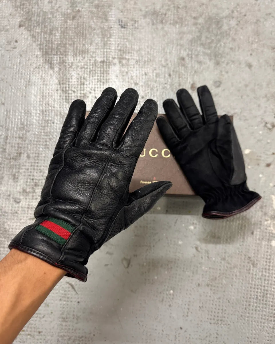 Gucci Italian Flag Black Leather Gloves (OS) UBxGyvA 0