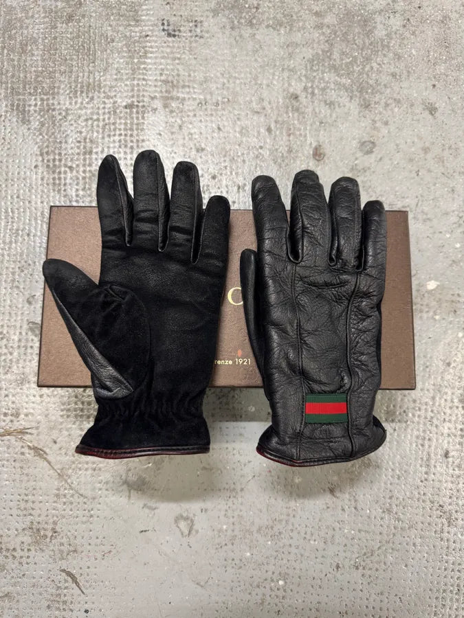 Gucci Italian Flag Black Leather Gloves (OS) UBxGyvA 1