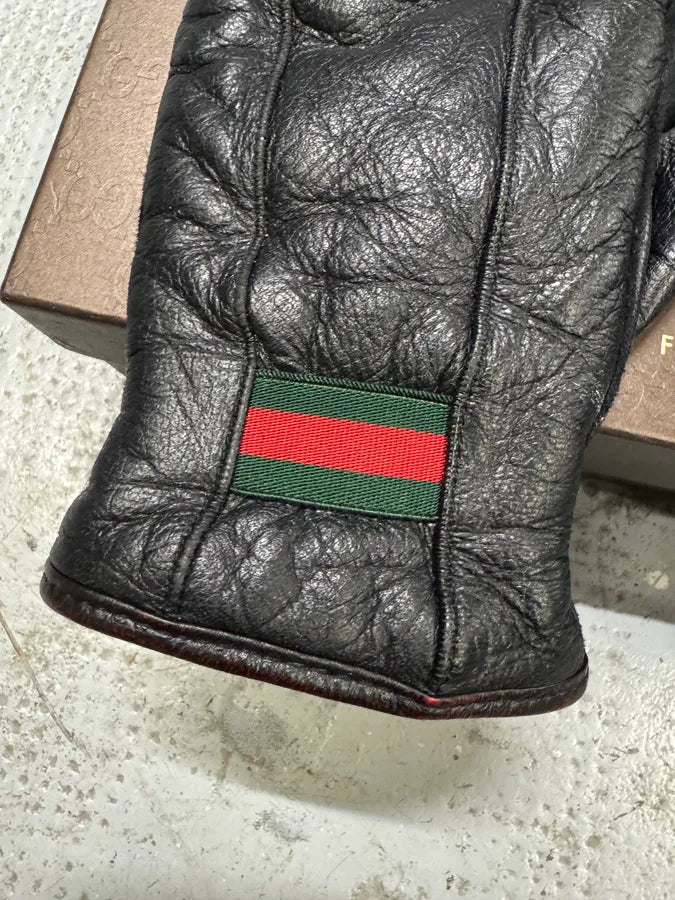 Gucci Italian Flag Black Leather Gloves (OS) UBxGyvA 2