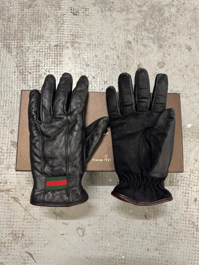 Gucci Italian Flag Black Leather Gloves (OS) UBxGyvA 3