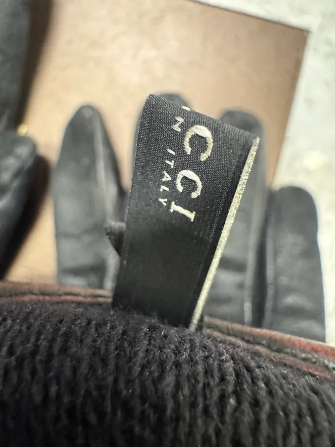 Gucci Italian Flag Black Leather Gloves (OS) UBxGyvA 6