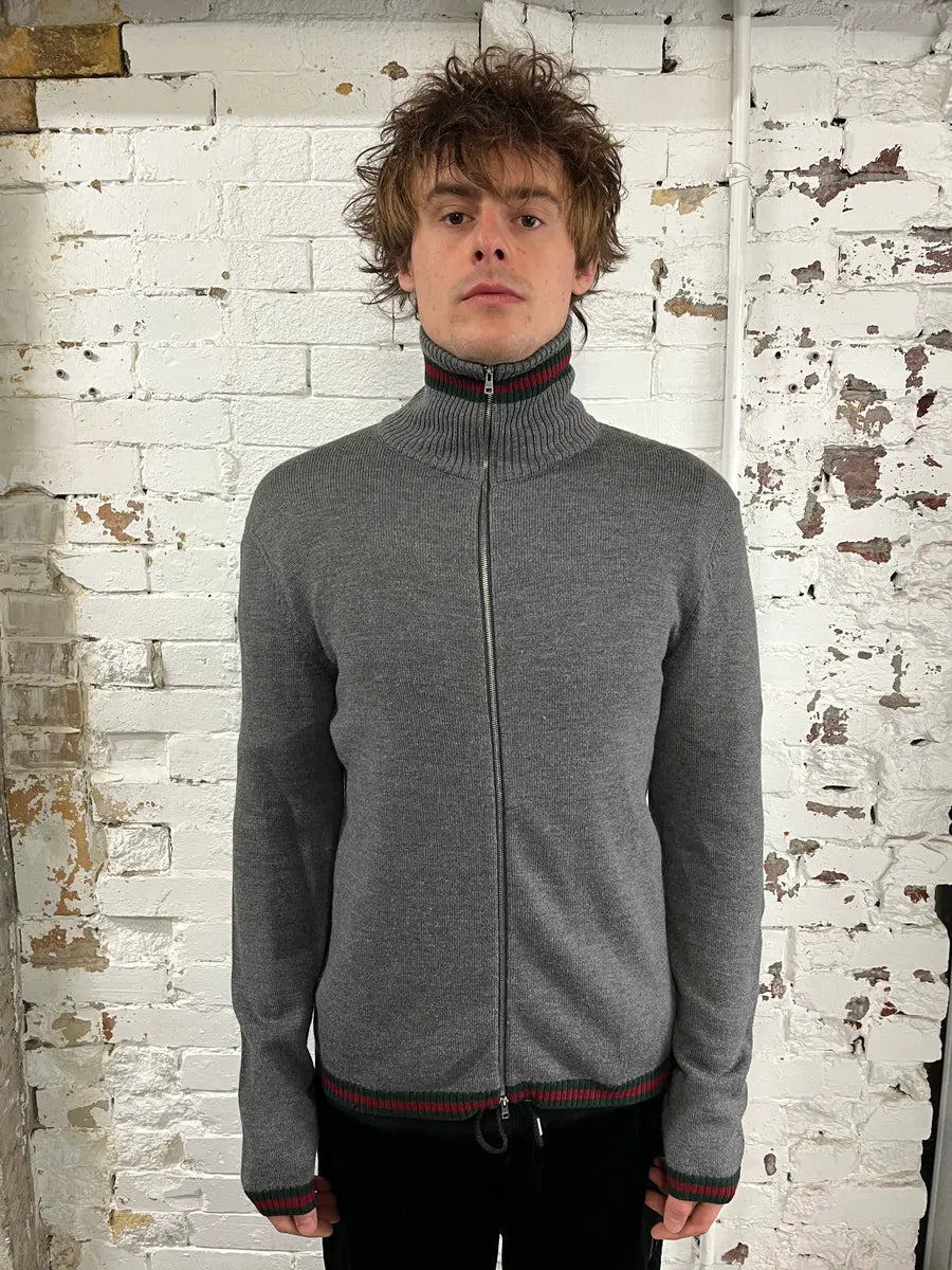 Gucci Italian Grey Wool Zip-Up Sweater NLvThrr 1