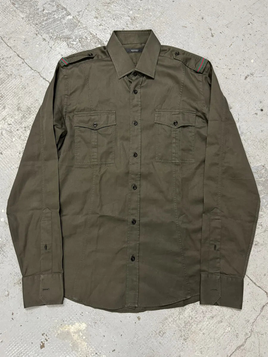 Gucci Khaki Green Military Shirt CNfLoFW 0