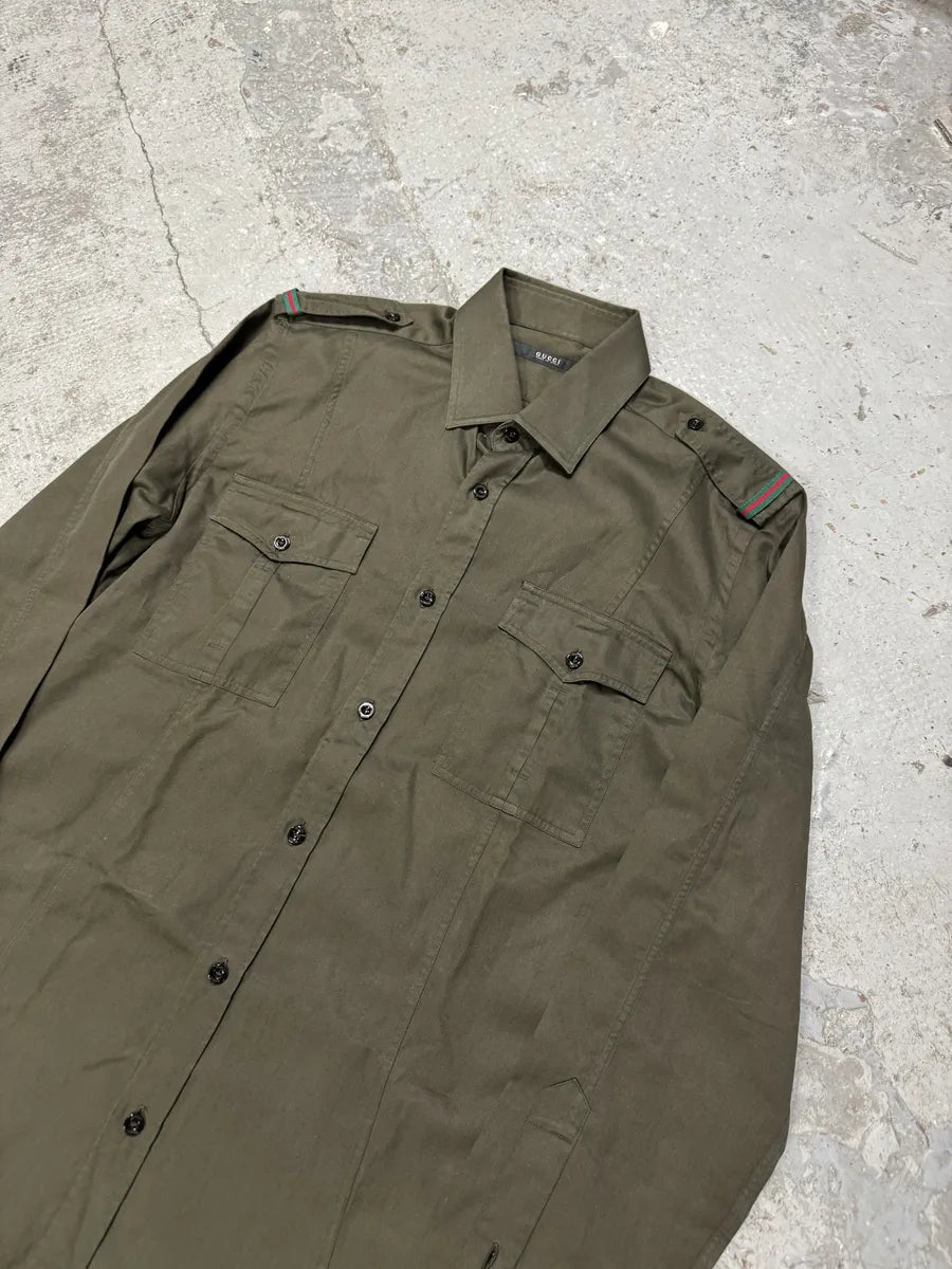 Gucci Khaki Green Military Shirt CNfLoFW 11