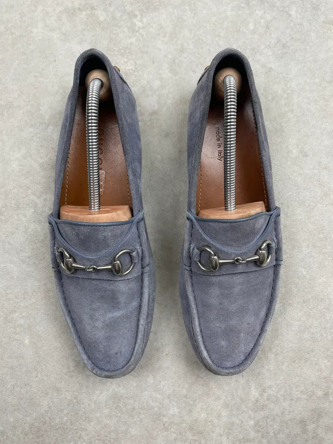 Gucci Light Blue Suede Horsebit Loafer Shoes mamjiuz 1