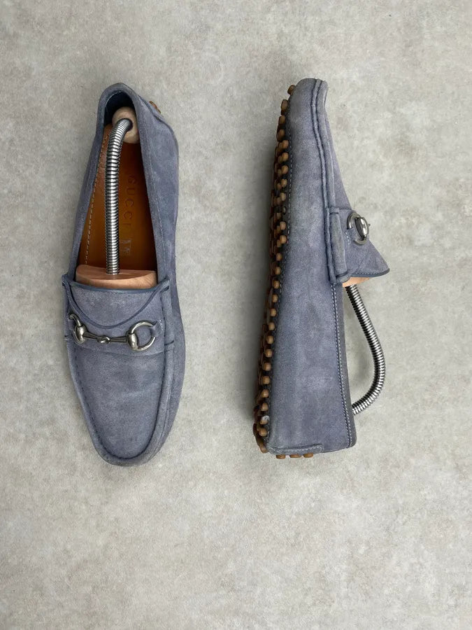 Gucci Light Blue Suede Horsebit Loafer Shoes mamjiuz 5
