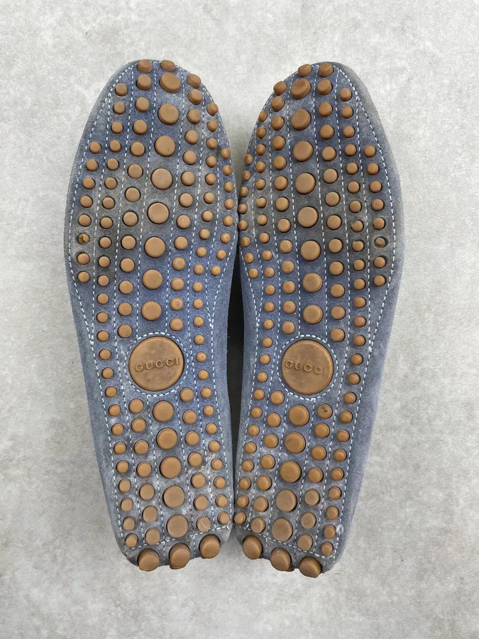 Gucci Light Blue Suede Horsebit Loafer Shoes mamjiuz 6