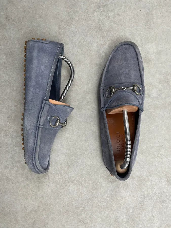 Gucci Light Blue Suede Horsebit Loafer Shoes mamjiuz 3