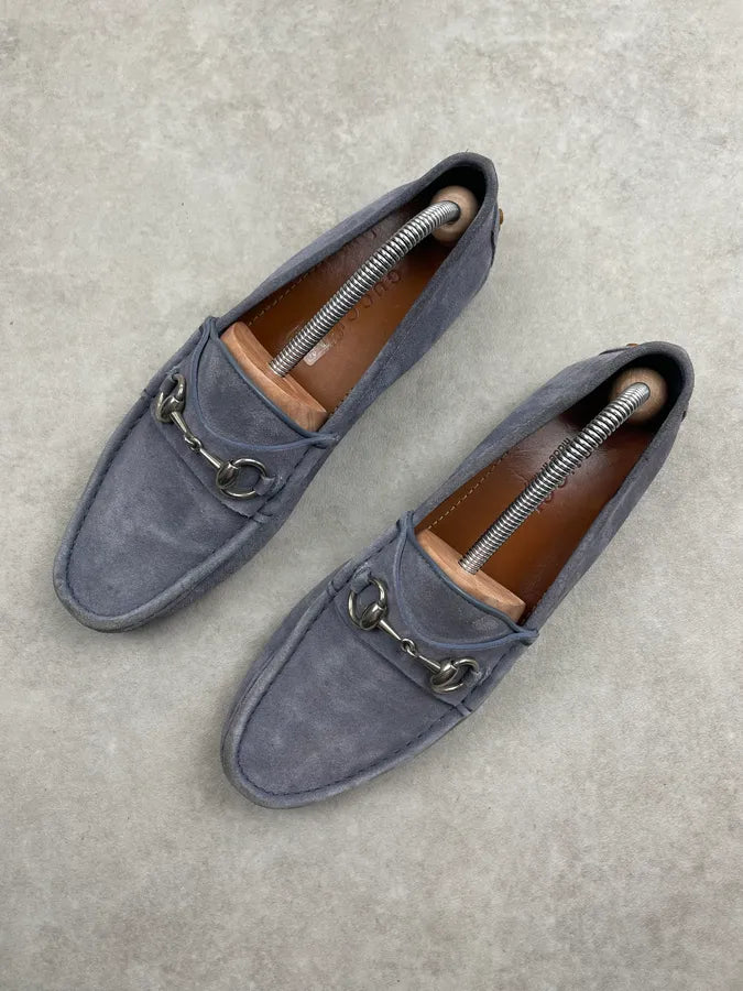 Gucci Light Blue Suede Horsebit Loafer Shoes mamjiuz 2