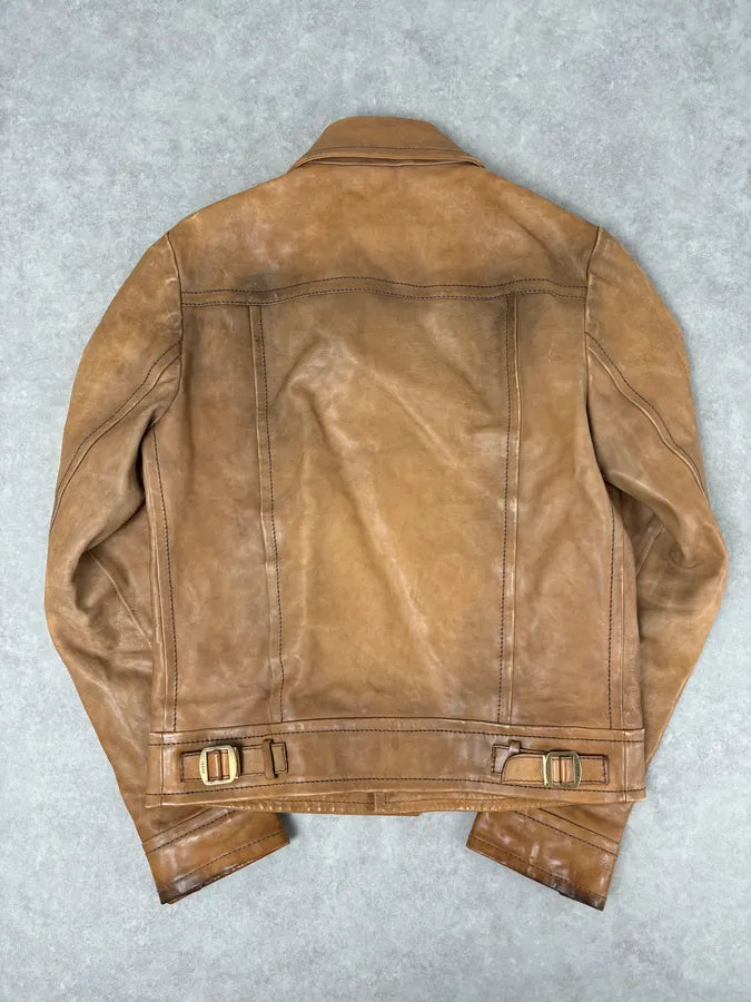 2000s Gucci Light Brown Leather Cargo Jacket igVZEIx 4