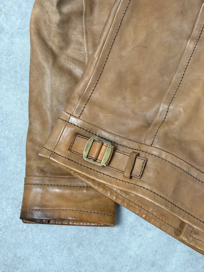 2000s Gucci Light Brown Leather Cargo Jacket igVZEIx 10