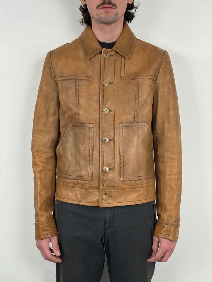 2000s Gucci Light Brown Leather Cargo Jacket igVZEIx 1