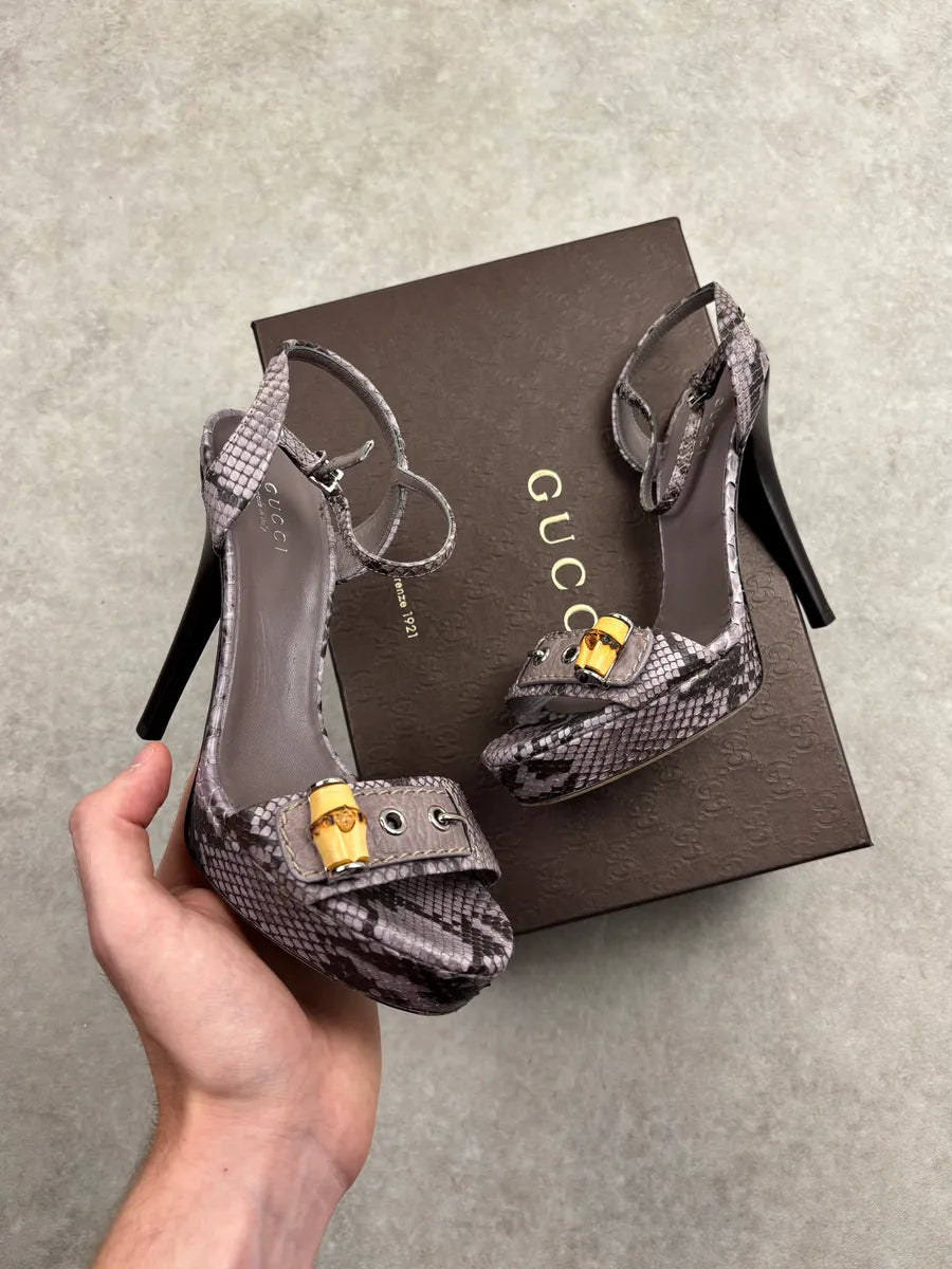 Gucci Lilac Python Bamboo Hardware Ankle Strap Heels fzCkyQc 0