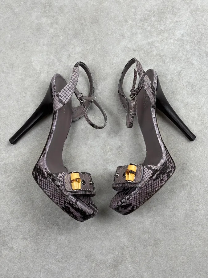 Gucci Lilac Python Bamboo Hardware Ankle Strap Heels fzCkyQc 9