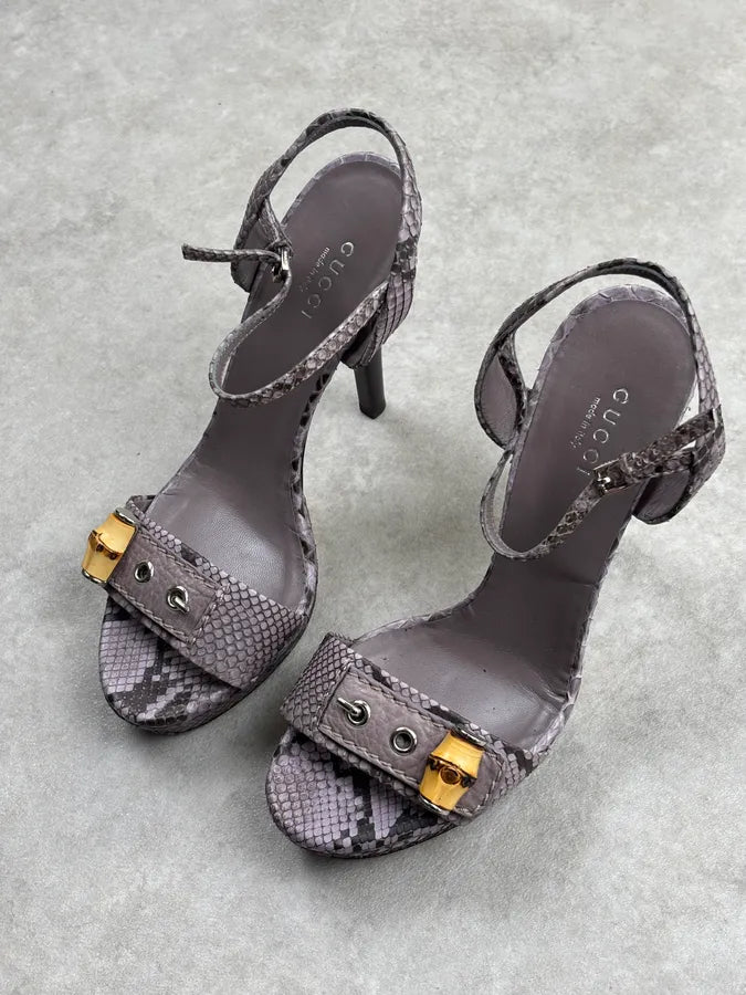 Gucci Lilac Python Bamboo Hardware Ankle Strap Heels fzCkyQc 4