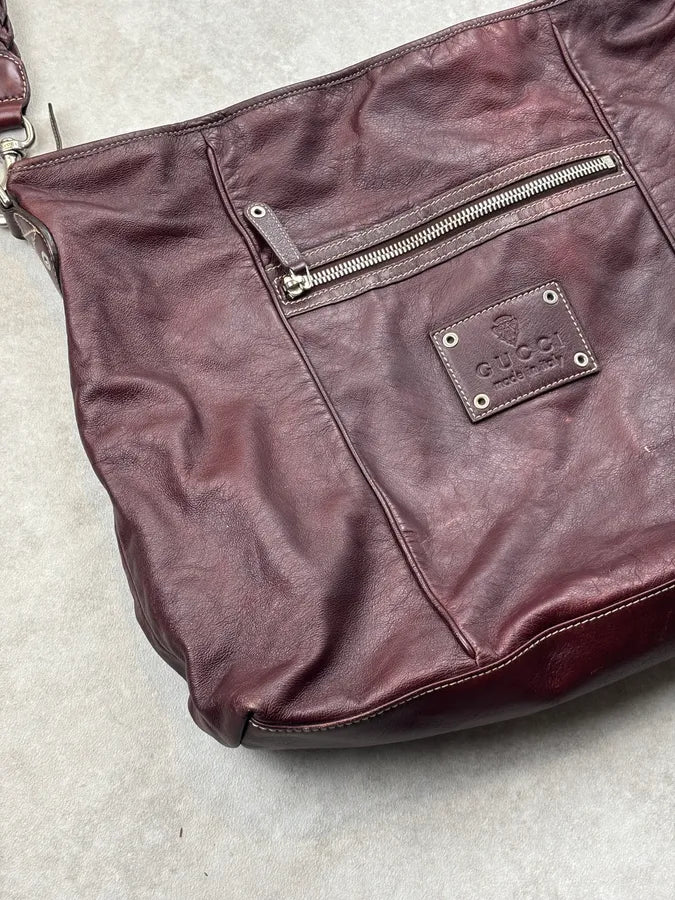 2000s Gucci Rouge Bordeaux Leather Braided Shoulder Bag by Frida Giannini erTiVkg 3