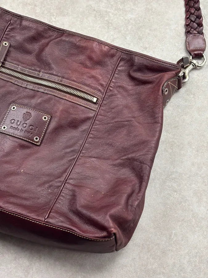 2000s Gucci Rouge Bordeaux Leather Braided Shoulder Bag by Frida Giannini erTiVkg 4