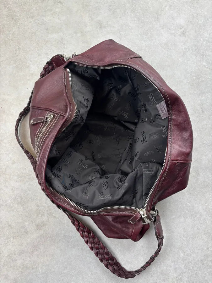 2000s Gucci Rouge Bordeaux Leather Braided Shoulder Bag by Frida Giannini erTiVkg 13