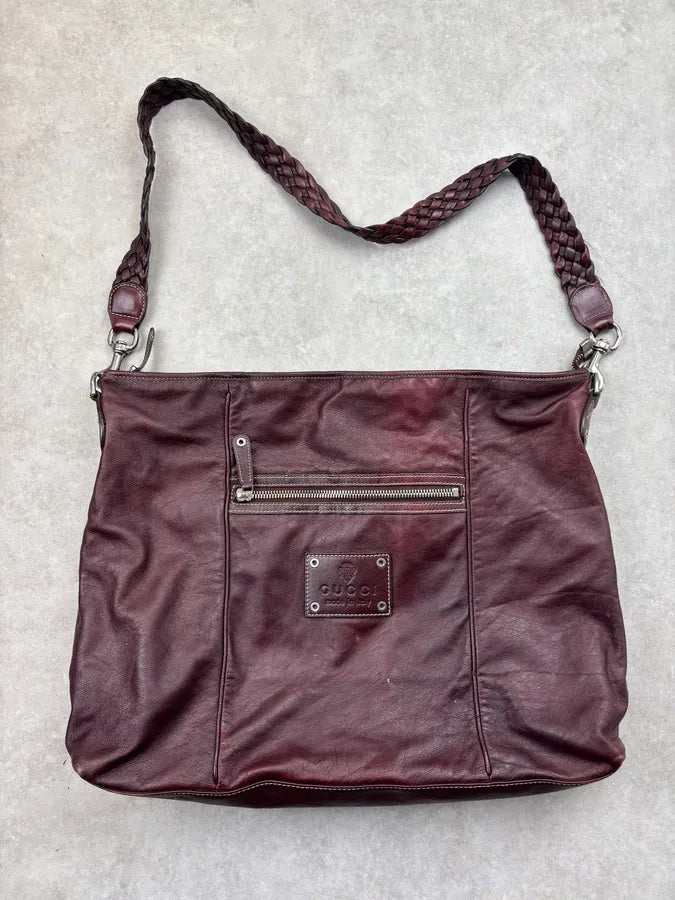 2000s Gucci Rouge Bordeaux Leather Braided Shoulder Bag by Frida Giannini erTiVkg 0