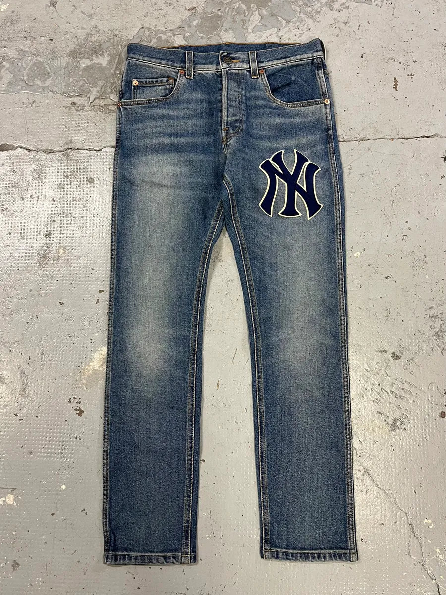 Gucci MBL Yankees Blue Slim Denim Jeans IOpFwtp 0
