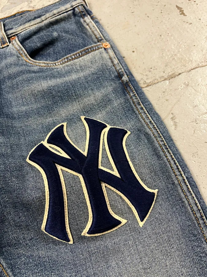 Gucci MBL Yankees Blue Slim Denim Jeans IOpFwtp 2