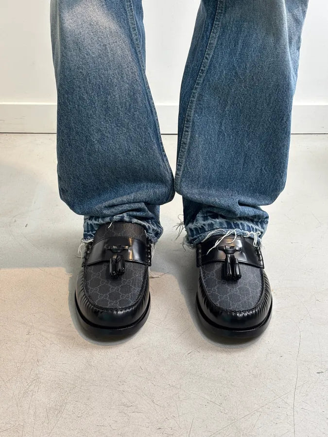 Gucci Millennial Ribot GG Supreme Tassel Loafers Black llVLfRI 1