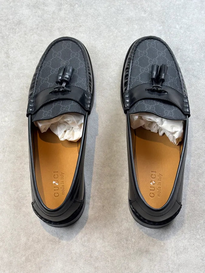 Gucci Millennial Ribot GG Supreme Tassel Loafers Black llVLfRI 8