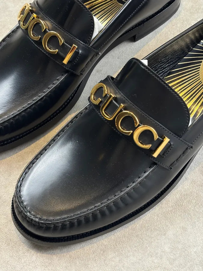 Gucci Millennial Ribot Logo Leather Loafers Black ZjxdCat 5