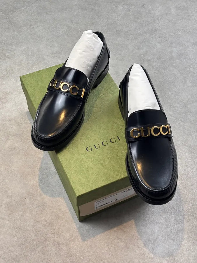 Gucci Millennial Ribot Logo Leather Loafers Black ZjxdCat 0