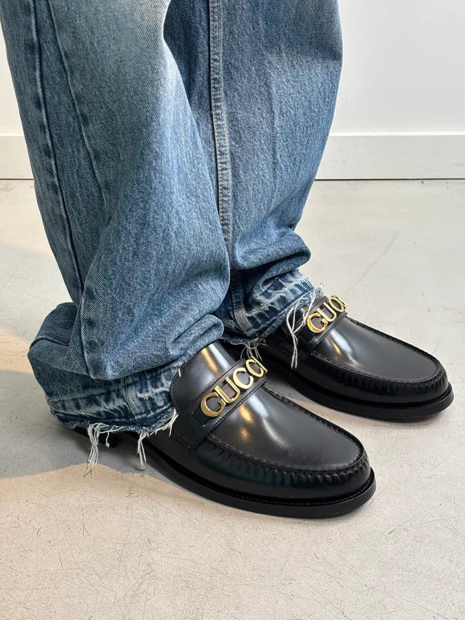 Gucci Millennial Ribot Logo Leather Loafers Black ZjxdCat 2