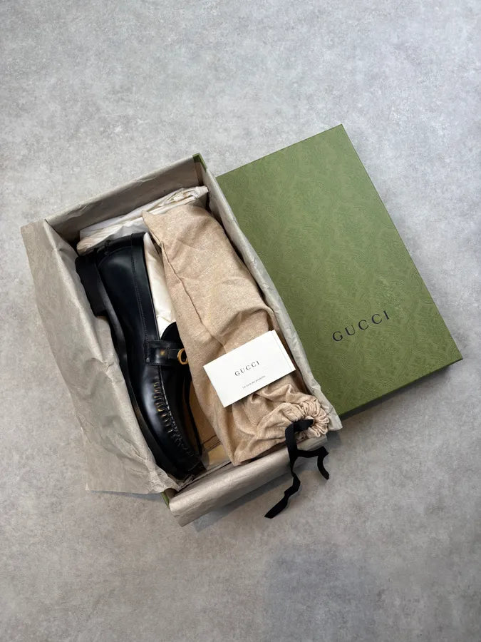 Gucci Millennial Ribot Logo Leather Loafers Black ZjxdCat 12
