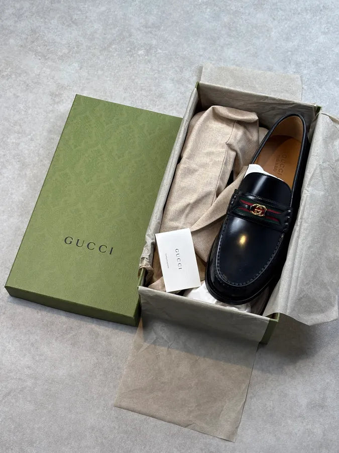 Gucci Millennial Ribot Web GG Black Leather Loafers RETUurL 12