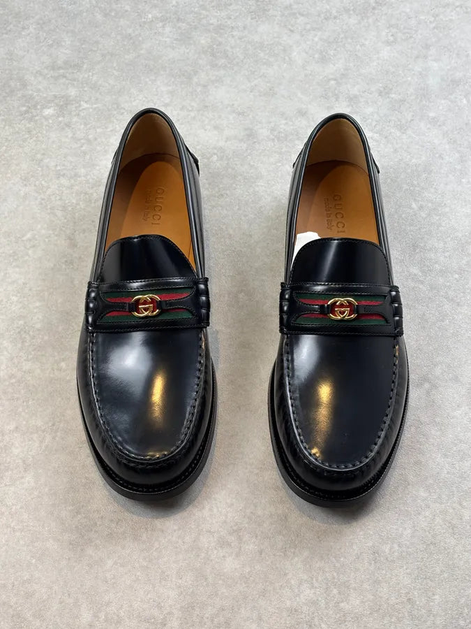 Gucci Millennial Ribot Web GG Black Leather Loafers RETUurL 3