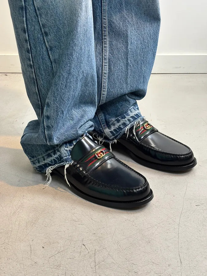 Gucci Millennial Ribot Web GG Black Leather Loafers RETUurL 1
