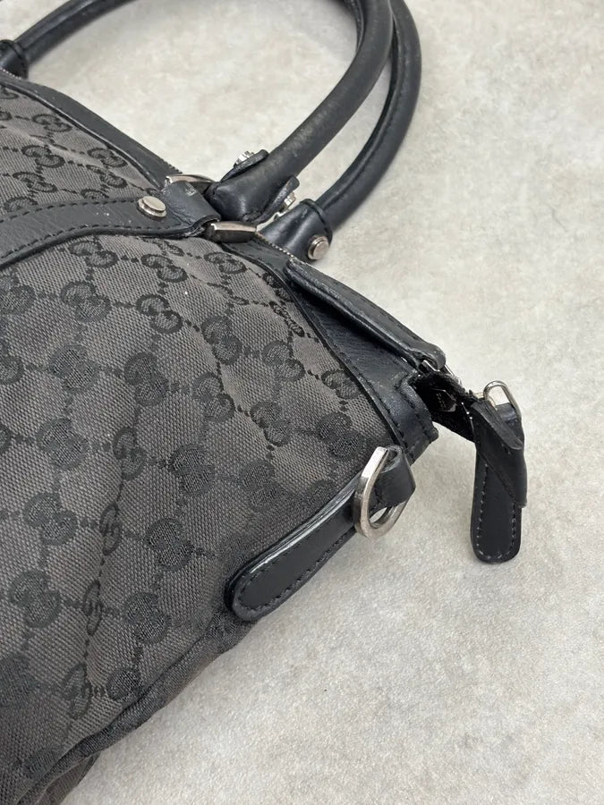2000s Gucci Monogram Black Leather Handle Bag LQzxfta 13