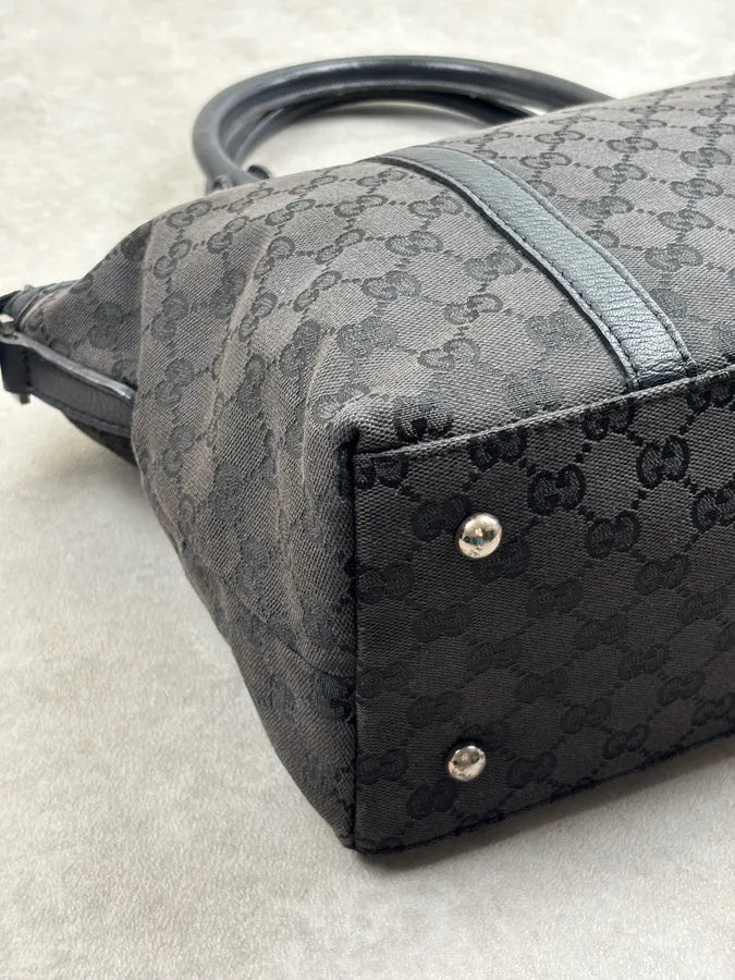 2000s Gucci Monogram Black Leather Handle Bag LQzxfta 16