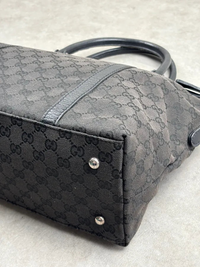 2000s Gucci Monogram Black Leather Handle Bag LQzxfta 14