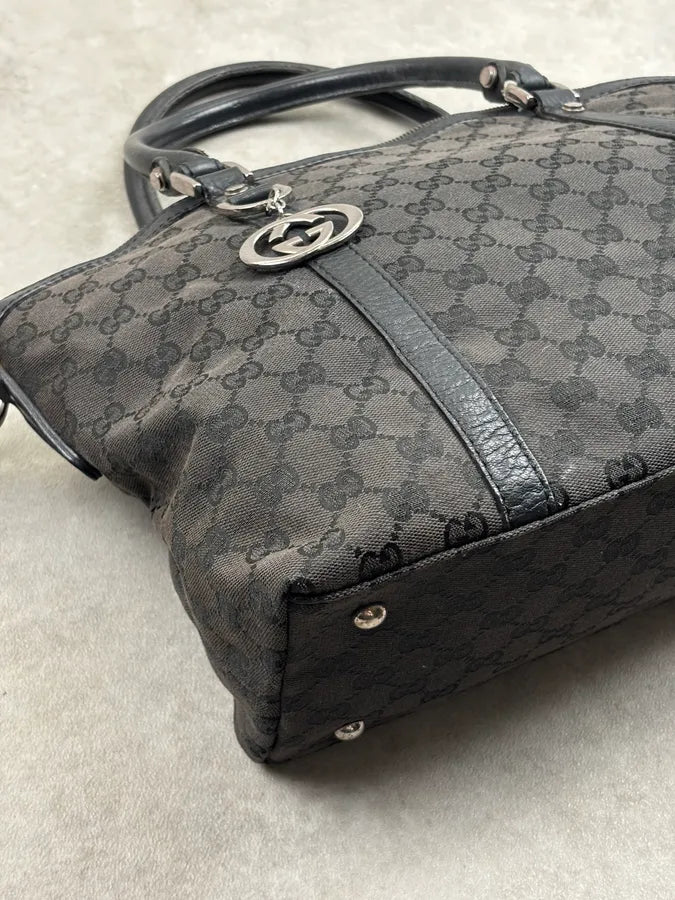 2000s Gucci Monogram Black Leather Handle Bag LQzxfta 7