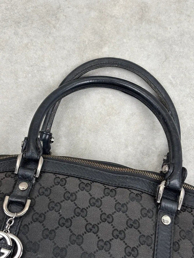 2000s Gucci Monogram Black Leather Handle Bag LQzxfta 4