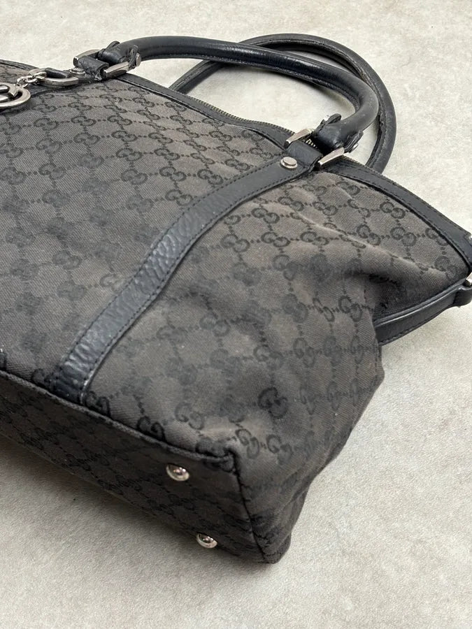 2000s Gucci Monogram Black Leather Handle Bag LQzxfta 8