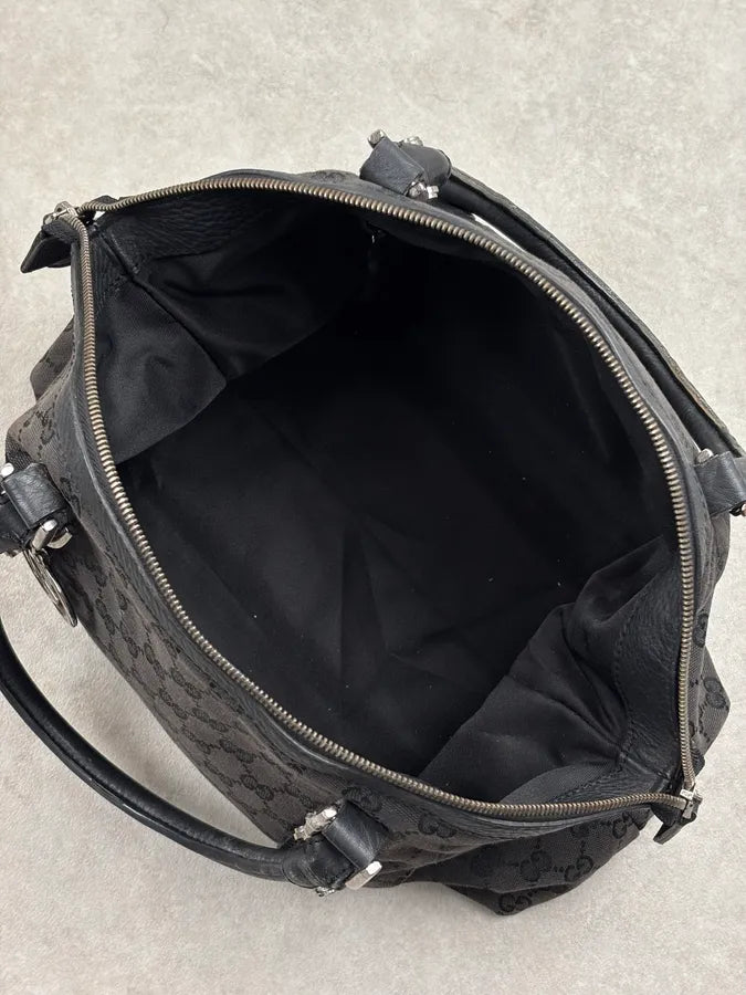 2000s Gucci Monogram Black Leather Handle Bag LQzxfta 17