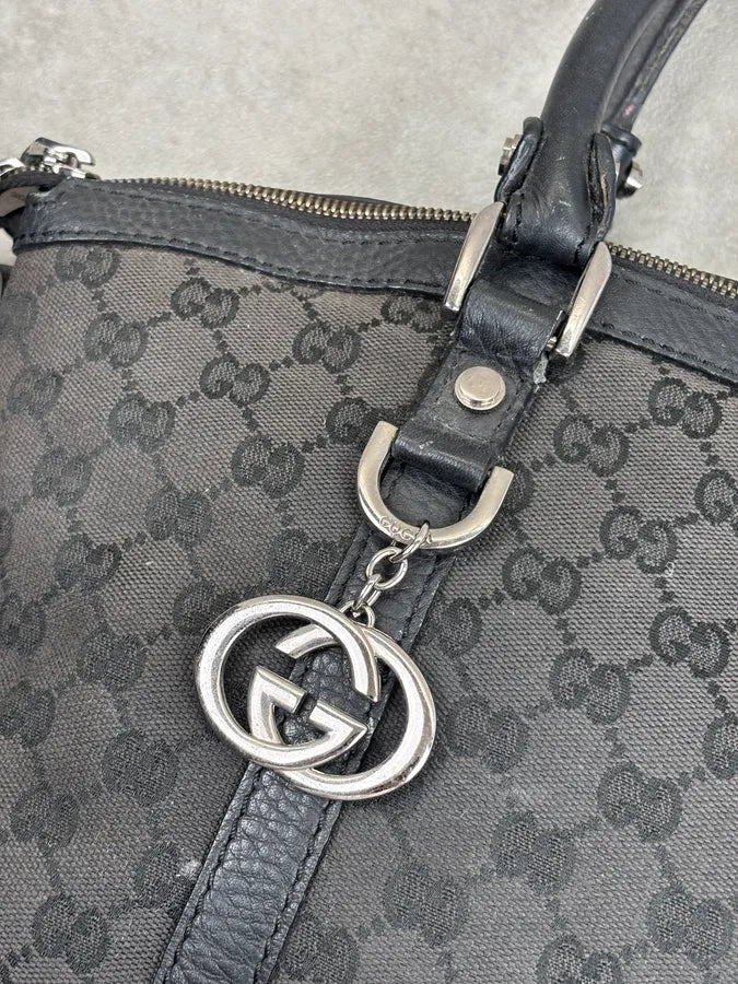 2000s Gucci Monogram Black Leather Handle Bag LQzxfta 6