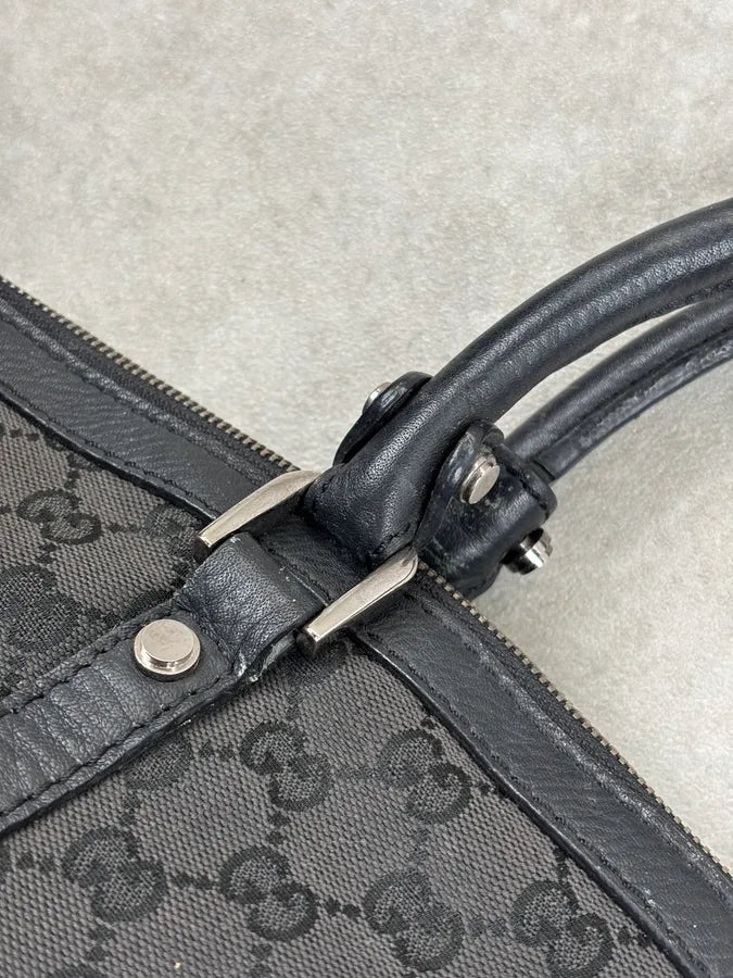 2000s Gucci Monogram Black Leather Handle Bag LQzxfta 11