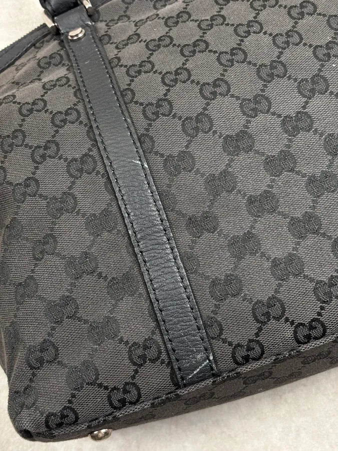 2000s Gucci Monogram Black Leather Handle Bag LQzxfta 15