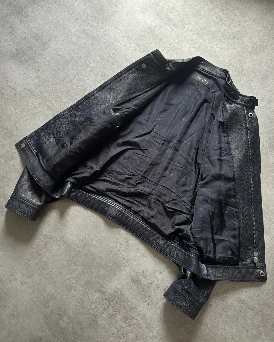 Gucci Navy Biker Leather Jacket by Frida Giannini (M) ltpcUIg 10