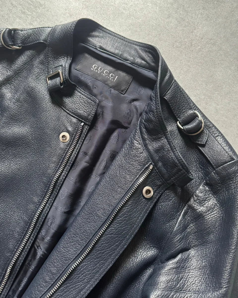 Gucci Navy Biker Leather Jacket by Frida Giannini (M) ltpcUIg 11