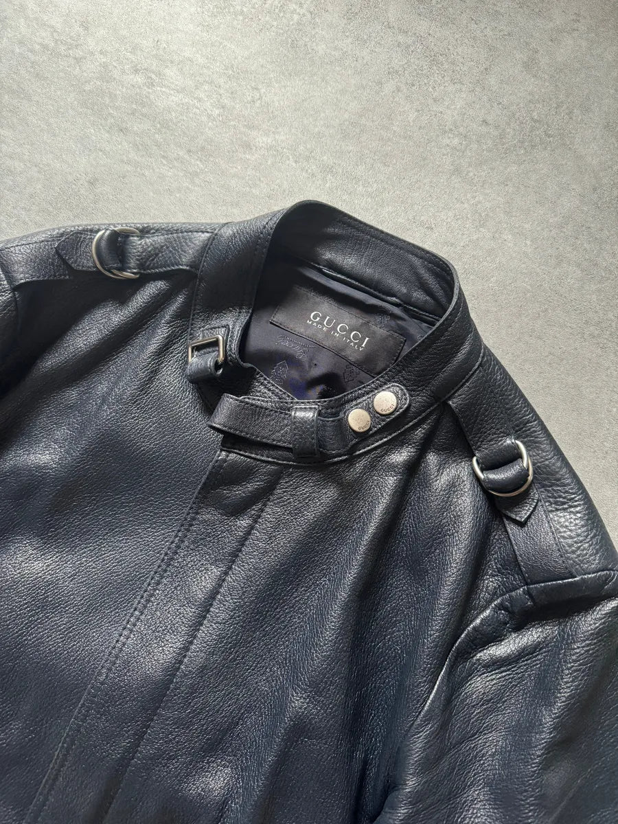 Gucci Navy Biker Leather Jacket by Frida Giannini (M) ltpcUIg 7