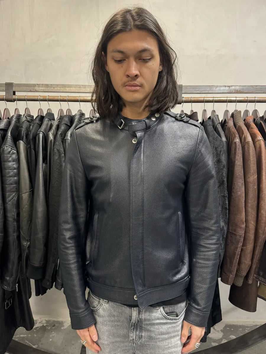 Gucci Navy Biker Leather Jacket by Frida Giannini (M) ltpcUIg 0