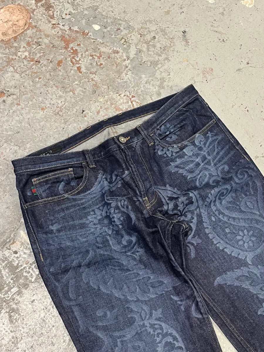 Gucci Navy Brut Floral Denim Jeans ObNPaeJ 5