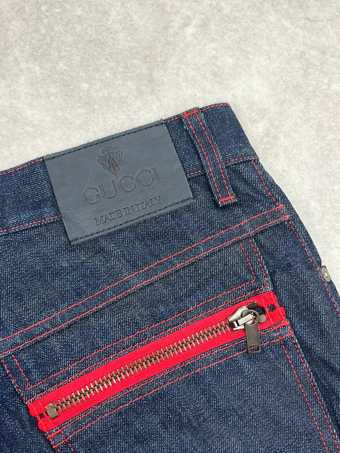 SS2007 Gucci Navy Contrast Stitch Backzip Slim Denim Jeans by Frida Giannini okUpVBF 10
